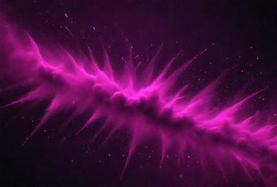 The primary subject of the image is a purple, pink, and white cloud-like formation. The setting is a dark background, which contrasts with the vibrant colors of the cloud. The visual style appears to be a combination of digital art and illustration, creating a unique and eye-catching image. The dominant colors and overall atmosphere of the image are energetic and lively, with the cloud's vivid colors standing out against the dark background.