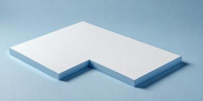 The primary subject of the image is a white square, which is the main object, scene, or focus of the image. The setting is a blue surface, which serves as the backdrop for the white square. The visual style of the image is a photo, as it captures a real-life scene. The colors and mood of the image are predominantly blue and white, creating a clean and minimalist atmosphere.