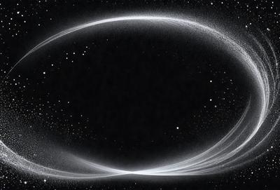 The primary subject of the image is a black background with a white circle in the center. The circle is surrounded by a white ring, giving the appearance of a halo. The visual style of the image is digital art, as it is a computer-generated image. The colors and mood of the image are predominantly black and white, creating a sense of depth and contrast.