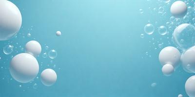 The primary subject of the image is a blue background with white bubbles floating on it. The setting appears to be a blue sky, and the visual style is a photo. The colors and mood of the image are predominantly blue and serene, creating a peaceful and calming atmosphere.