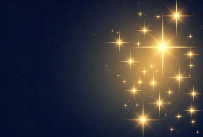 The primary subject of the image is a brightly lit starry background. The setting is a dark blue sky, which contrasts with the bright stars. The visual style is a digital art or illustration, creating a captivating and visually appealing scene. The colors and mood are predominantly dark and moody, with the bright stars providing a touch of light and warmth.