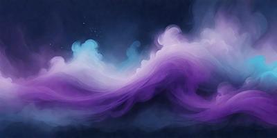 The primary subject of the image is a purple and blue ocean wave. The setting is a dark blue sky, and the visual style is a digital art or illustration. The dominant colors are purple and blue, creating a serene and calming atmosphere.