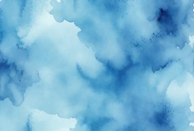 The primary subject of the image is a blue cloudy sky. The setting is a cloudy blue sky with a few white clouds. The visual style is a painting, and the colors and mood are predominantly blue and cloudy.