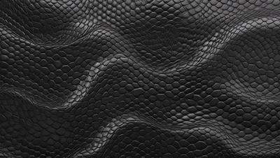 The primary subject of the image is a close-up of a black leather surface, possibly a piece of leather furniture or a leather-like material. The setting is a dark room, and the visual style appears to be a close-up of the leather material. The colors and mood of the image are predominantly dark, with the black leather being the main focus.