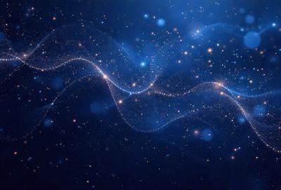 The primary subject of the image is a blue background with a swirling pattern of stars. The setting appears to be a night sky, with the stars creating a mesmerizing visual effect. The visual style of the image is a combination of digital art and illustration, giving it a unique and captivating appearance. The colors and mood of the image are predominantly blue, creating a sense of calmness and tranquility.