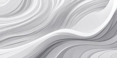 The primary subject of the image is a large, white, curved wall with a wave-like pattern. The setting is a white room, and the visual style appears to be a combination of digital art and illustration. The dominant colors are white and gray, creating a clean and minimalist atmosphere.