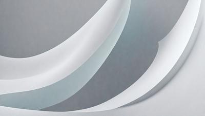 The primary subject of the image is a large, curved, and white sheet of paper. The paper is folded and appears to be a part of a larger artwork or design. The setting is a gray background, which contrasts with the white paper. The visual style is a combination of digital art and illustration, as the paper appears to be digitally manipulated or drawn. The colors and mood of the image are predominantly white, giving it a clean and minimalist appearance.