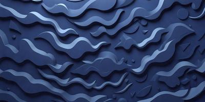 The primary subject of the image is a blue wall with a pattern of waves. The setting is a room with a blue background. The visual style is a combination of digital art and illustration. The dominant colors are blue and white, creating a calm and serene atmosphere.