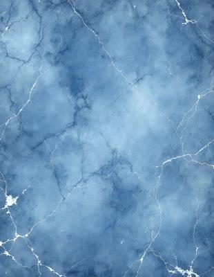 The primary subject of the image is a blue marble wall with a pattern of white veins. The setting is a room with a blue tiled wall, and the visual style is a digital art or illustration. The dominant colors are blue and white, creating a calm and serene atmosphere.