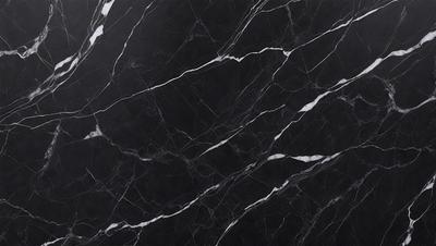 The primary subject of the image is a marble countertop with a black and white pattern. The setting is a kitchen, and the visual style is a close-up of the marble countertop. The colors and mood of the image are predominantly black and white, giving it a classic and elegant appearance.