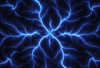The primary subject of the image is a blue lightning bolt, which is the main object, scene, or focus of the image. The setting or background is a dark blue surface, which provides a contrasting backdrop for the lightning bolt. The visual style of the image is digital art, as it appears to be a digital illustration or drawing of the lightning bolt. The colors and mood of the image are predominantly blue, with the lightning bolt being the main source of light and energy in the