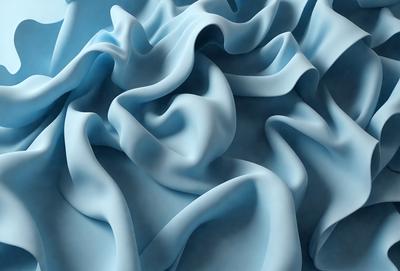 The primary subject of the image is a blue fabric with a flowing pattern. The setting is a blue background, and the visual style appears to be a digital art or illustration. The dominant colors are blue and white, creating a calm and soothing atmosphere.