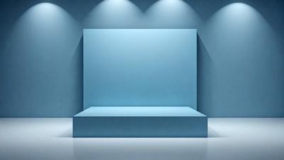 The primary subject of the image is a blue wall with a white bench in front of it. The setting is a room with a blue wall, and the visual style is a photo. The dominant colors are blue and white, creating a calm and serene atmosphere.