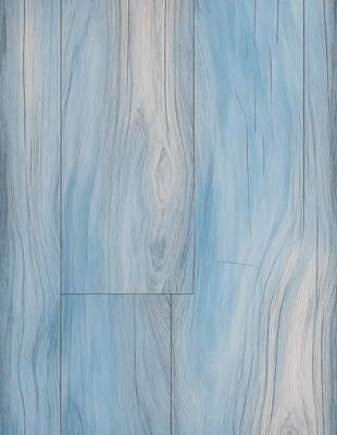The primary subject of the image is a wooden floor with a blue tint. The setting is a room with a blue tiled floor, and the visual style is a drawing or illustration. The colors and mood of the image are predominantly blue, creating a calm and serene atmosphere.
