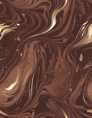 The primary subject of the image is a close-up of a chocolate-colored patterned wallpaper. The setting is a room with a brown and gold color scheme. The visual style is a combination of a photo and a digital art, illustration, or drawing. The dominant colors are brown and gold, creating a warm and inviting atmosphere.