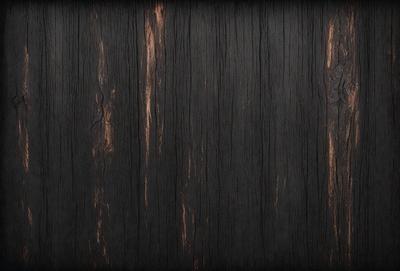 The primary subject of the image is a wooden wall with a black background. The setting is a room with a wooden surface, possibly a door or a piece of furniture. The visual style is a close-up of the wooden wall, showcasing its texture and details. The colors and mood of the image are dark and moody, with the wooden surface appearing to be worn and aged.