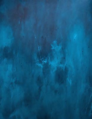 The primary subject of the image is a blue background with a pattern of white lines. The setting appears to be a dark room, and the visual style is a combination of a photo and digital art. The dominant colors are blue and white, creating a calm and serene atmosphere.