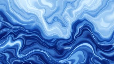 The primary subject of the image is a blue ocean with waves and ripples. The setting is the ocean, and the visual style is a digital art or illustration. The dominant colors are blue and white, creating a calm and serene atmosphere.