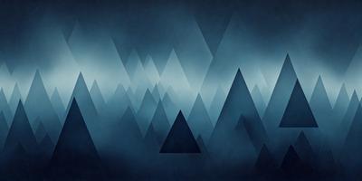 The primary subject of the image is a mountainous landscape, featuring a series of triangular shapes that resemble mountains. The setting is a dark blue sky, which creates a dramatic and moody atmosphere. The visual style of the image is a combination of digital art and illustration, with the triangular shapes and the overall composition creating a unique and artistic representation of the mountainous terrain. The colors and mood of the image are predominantly dark and dramatic, with the blue sky and the triangular shapes creating a sense of