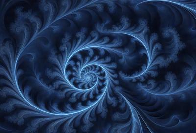 The primary subject of the image is a blue spiral pattern, which appears to be a digital art or illustration. The setting is a blue background, and the visual style suggests that it is a digital creation. The dominant colors in the image are blue and purple, creating a calm and serene atmosphere.