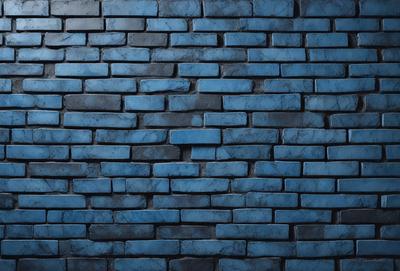The primary subject of the image is a blue brick wall. The setting is a brick wall, and the visual style is a photo. The dominant colors are blue and grey, creating a calm and soothing atmosphere.