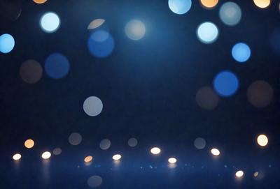 The primary subject of the image is a brightly lit stage with a blue background. The stage is illuminated by a series of lights, creating a visually striking scene. The setting appears to be a theater or a similar venue, with the lights providing a dramatic atmosphere. The visual style of the image is a combination of photo and digital art, creating a unique and captivating presentation. The colors and mood of the image are predominantly blue, with the lights adding a sense of warmth and energy to the