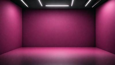 The primary subject of the image is a large, empty room with a pink wall. The setting is a room with a purple wall, and the visual style is a photo. The room appears to be a large, empty space with a pink wall, giving it a somewhat eerie atmosphere.
