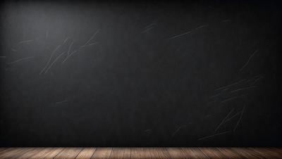 The primary subject of the image is a black wall with a few white streaks. The setting is a room with a wooden floor. The visual style is a black and white photo. The dominant colors are black and white, creating a moody atmosphere.