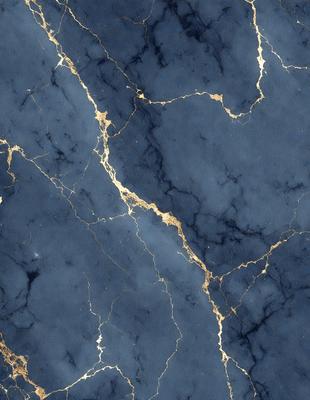The primary subject of the image is a marble wall with a gold-like pattern. The setting is a room with a blue background. The visual style is a close-up of the marble wall, showcasing the intricate gold pattern. The colors and mood of the image are predominantly blue and gold, creating a luxurious and elegant atmosphere.