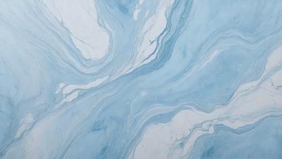 The primary subject of the image is a blue and white marble tile. The setting is a white wall, and the visual style is a close-up of the tile. The dominant colors are blue and white, creating a calm and serene atmosphere.