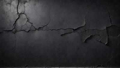 The primary subject of the image is a black wall with a cracked and peeling surface. The setting is a dark room, and the visual style is a close-up of the wall. The colors and mood of the image are dark and moody, with the black wall and peeling paint creating a sense of decay and neglect.