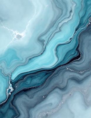 The primary subject of the image is a blue and black ocean scene. The setting is a vast body of water with a variety of colors and textures. The visual style is a combination of photo and digital art, creating a unique and captivating representation of the ocean. The dominant colors are blue and black, with the blue representing the water and the black representing the depths of the ocean. The overall atmosphere is serene and calming, as the viewer is drawn into the depths of the ocean.