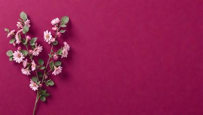The primary subject of the image is a bouquet of flowers, which is placed against a purple wall. The setting appears to be a room with a wall painted in a shade of purple. The visual style of the image is a close-up of the flowers, showcasing their details and beauty. The colors and mood of the image are predominantly purple, creating a calm and serene atmosphere.