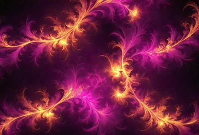 The primary subject of the image is a purple and yellow floral pattern. The setting is a purple background, which creates a contrast with the vibrant colors of the floral pattern. The visual style appears to be a digital art or illustration, as the floral pattern is intricately detailed and the colors are rich and vivid. The dominant colors are purple and yellow, creating a warm and inviting atmosphere.