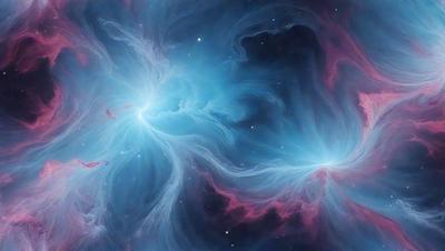 The primary subject of the image is a blue and pink nebula, which is the main object, scene, or focus of the image. The setting or background of the image is a starry night sky, with the nebula being the most prominent feature. The visual style of the image is a combination of photo and digital art, creating a unique and captivating representation of the celestial landscape. The dominant colors of the image are blue and pink, which evoke a sense of wonder and awe in the vie