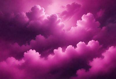 The primary subject of the image is a purple cloudy sky with pink clouds. The setting is a cloudy sky, and the visual style is a photo. The colors and mood of the image are predominantly purple and pink, creating a serene and calming atmosphere.