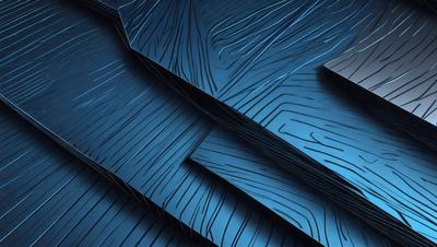 The primary subject of the image is a blue surface with a pattern of zigzag lines. The setting appears to be a dark room, and the visual style is a combination of a photo and digital art. The dominant colors are blue and black, creating a moody atmosphere.