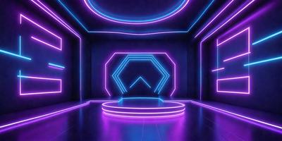 The primary subject of the image is a purple room with a circular light in the center. The room appears to be a futuristic setting, possibly a space station or a futuristic room. The visual style of the image is digital art, as it is a computer-generated environment. The dominant colors in the image are purple and blue, creating a futuristic and otherworldly atmosphere.