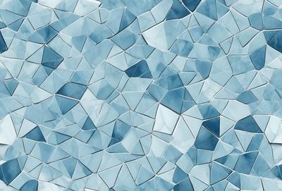 The primary subject of the image is a blue and white patterned surface, which appears to be a glass or a tile. The setting is a blue sky, and the visual style is a close-up of the patterned surface. The colors and mood of the image are predominantly blue and white, creating a calm and serene atmosphere.
