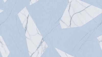 The primary subject of the image is a marble tile with a blue background. The setting is a bathroom, and the visual style is a close-up of the tile. The dominant colors are blue and white, creating a calm and soothing atmosphere.