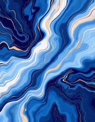 The primary subject of the image is a blue and gold swirling pattern, which appears to be a digital art or illustration. The setting is a blue background, and the visual style is a combination of digital art and illustration. The dominant colors are blue and gold, creating a vibrant and lively atmosphere.