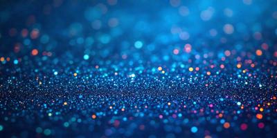 The primary subject of the image is a blue background with a pattern of bright, colorful lights. The setting appears to be a dark, starry night, with the lights creating a mesmerizing effect. The visual style of the image is a combination of a photo and digital art, as it captures the vibrant colors and patterns of the lights. The overall atmosphere of the image is one of beauty and tranquility, as the lights create a serene and captivating scene.