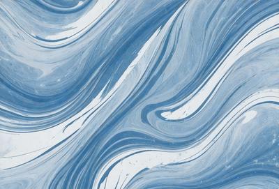 The primary subject of the image is a blue and white swirling pattern, which appears to be a painting or a digital artwork. The setting is a white background, which provides a clean and uncluttered environment for the artwork. The visual style is a combination of painting and digital art, creating a unique and eye-catching design. The dominant colors are blue and white, which evoke a sense of calmness and tranquility.