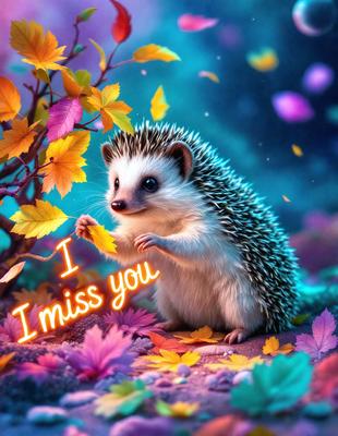 The primary subject of the image is a cute, colorful hedgehog holding a leaf. The hedgehog is positioned in the center of the image, and the leaf is located to the left of the hedgehog. The setting is a vibrant, colorful forest with a variety of leaves scattered throughout the scene. The visual style of the image is a digital art or illustration, featuring a combination of vivid colors and intricate details. The overall atmosphere of the image is cheerful, playful