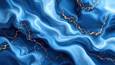 The primary subject of the image is a blue and gold swirling pattern, which appears to be a digital art or illustration. The setting is a blue background, and the visual style is a combination of digital art and illustration. The dominant colors are blue and gold, creating a vibrant and lively atmosphere.
