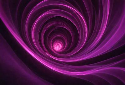 The primary subject of the image is a purple spiral, which appears to be a swirl or a vortex. The setting is a dark background, which contrasts with the purple spiral. The visual style is a combination of a photo and digital art, creating a unique and intriguing appearance. The colors and mood of the image are predominantly purple, giving it a mysterious and captivating atmosphere.