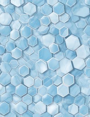 The primary subject of the image is a blue and white patterned surface, which appears to be a tile or a wall with a hexagonal design. The setting is a room with a blue and white color scheme. The visual style is a close-up of the patterned surface, showcasing the intricate details of the hexagonal design. The colors and mood of the image are predominantly blue and white, creating a calm and serene atmosphere.