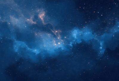 The primary subject of the image is a beautiful blue sky filled with stars. The setting is a night sky, and the visual style is a photo. The colors and mood of the image are serene and peaceful, with the blue hue of the sky and the twinkling stars creating a sense of wonder and tranquility.