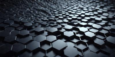 The primary subject of the image is a close-up of a black and white patterned surface, which appears to be a textured wall or a black and white honeycomb pattern. The setting is a dark room, and the visual style is a close-up of the pattern. The colors and mood of the image are predominantly black and white, creating a sense of depth and contrast.