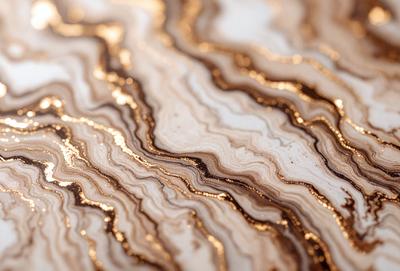 The primary subject of the image is a marble table with a gold-colored pattern on it. The setting is a room with a white background. The visual style is a close-up of the marble table, showcasing its unique design. The colors and mood of the image are warm and inviting, with the gold pattern adding a touch of luxury and sophistication.